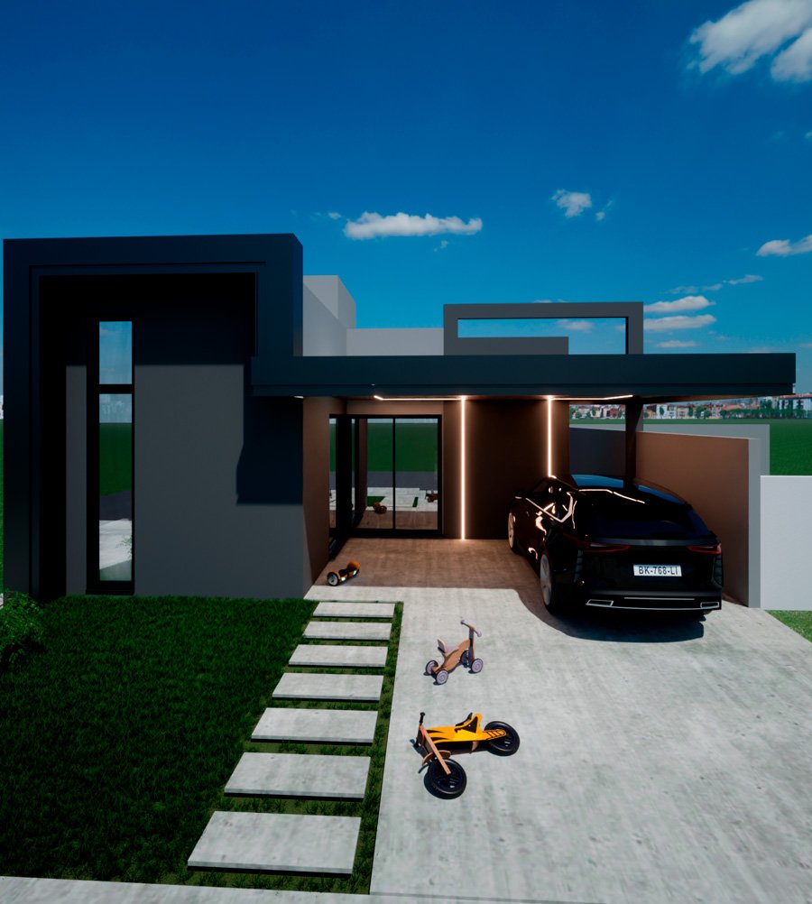 Detalhe da fachada texturizada e revestimento