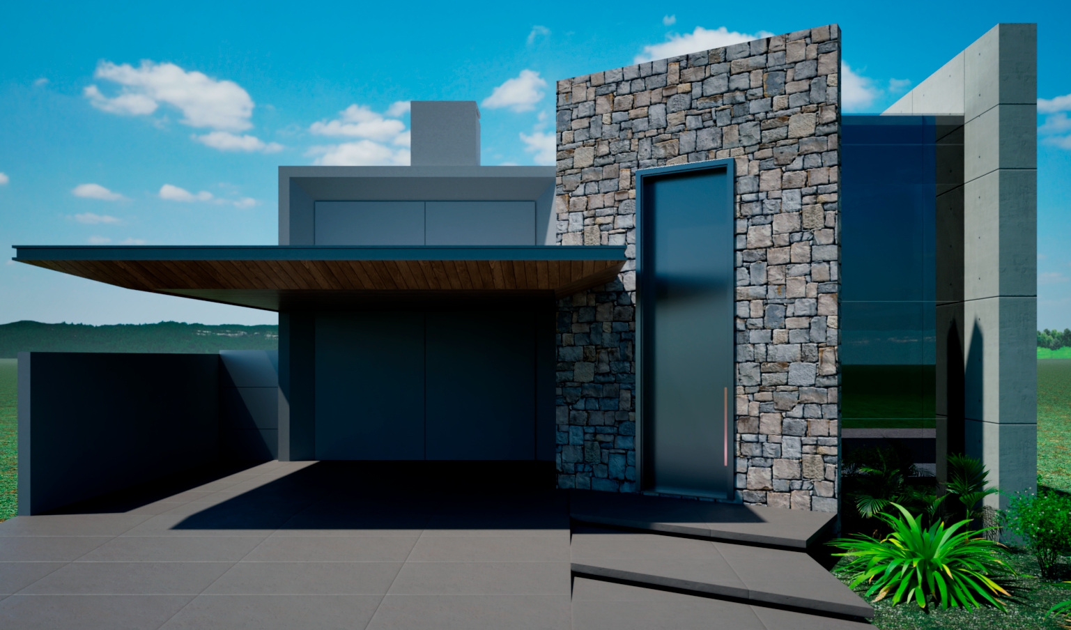 Morum Bee Concept — fachada em pedra com cobertura de madeira e vidro